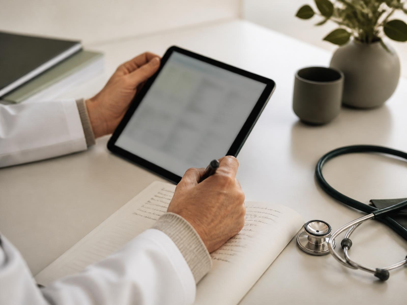 Licensed provider reviewing a patient health chart on a tablet