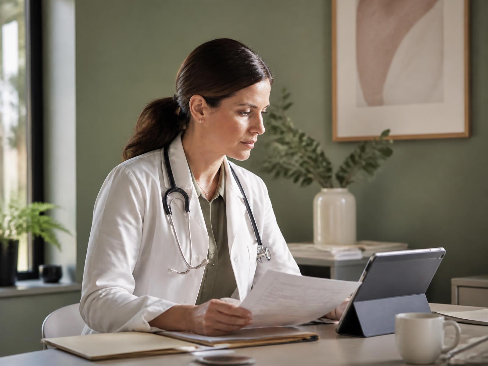 Licensed clinician reviewing patient information on a tablet