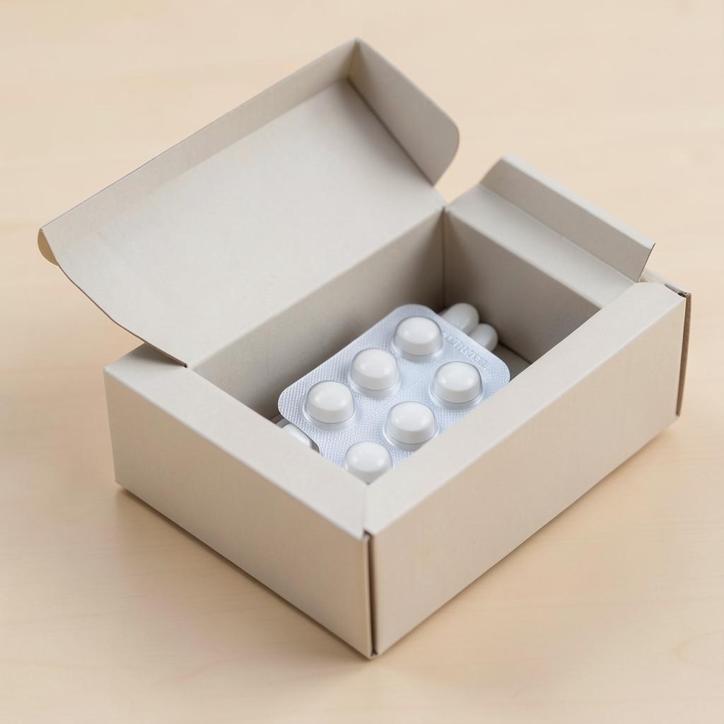 Discreet unbranded medication package prepared for delivery
